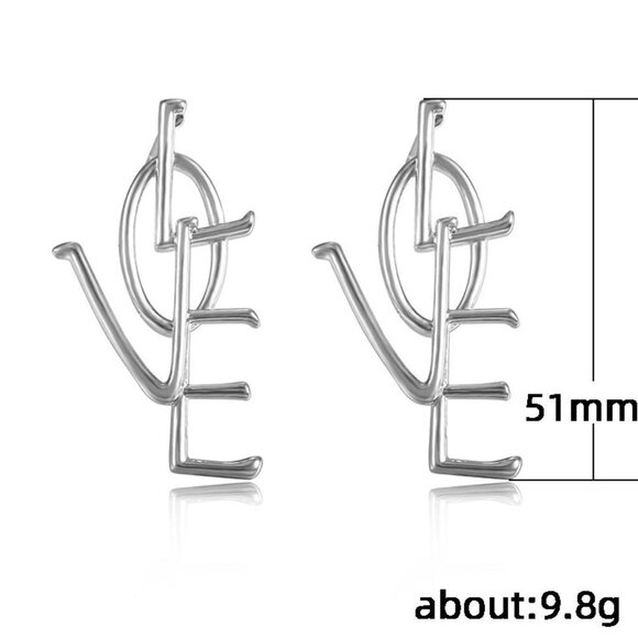 💛 Fashion Letter Shiny Korean Silver Plated Big Dangle Earrings, VP1005 - Picture 4 of 4